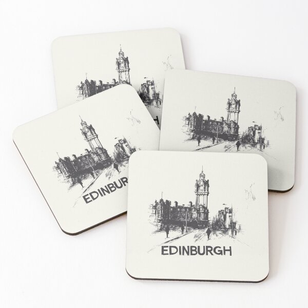 Item preview, Edinburgh Cityscape - Monochrome Sketch of Historic Landmarks designed and sold by Retro Travel Design.