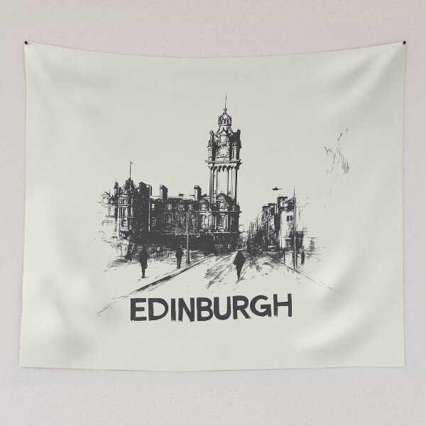 Item preview, Edinburgh Cityscape - Monochrome Sketch of Historic Landmarks designed and sold by Retro Travel Design.