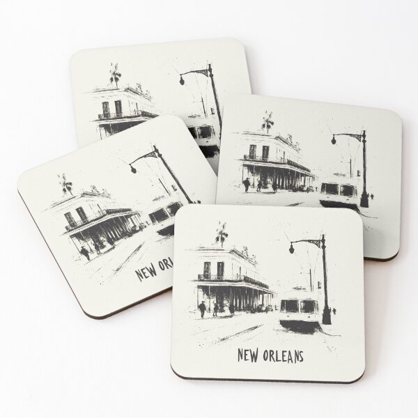 Item preview, New Orleans Streetcar - Vintage Sketch of Historic French Quarter designed and sold by Retro Travel Design.