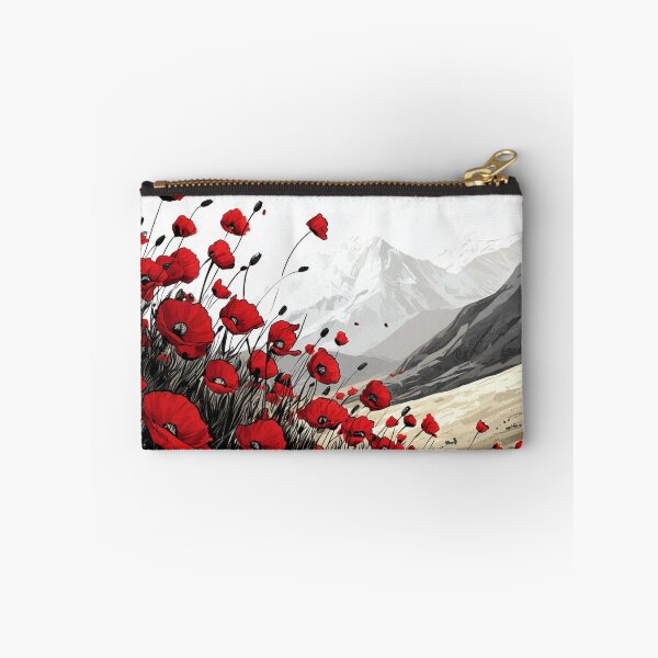 Item preview, Field of Red Poppies Swaying in the Wind with Majestic Mountain Background designed and sold by PaintbrushPlace.