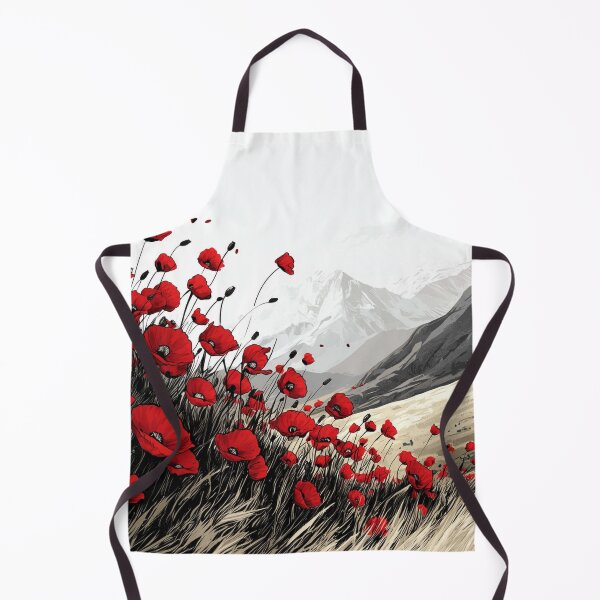 Item preview, Field of Red Poppies Swaying in the Wind with Majestic Mountain Background designed and sold by PaintbrushPlace.