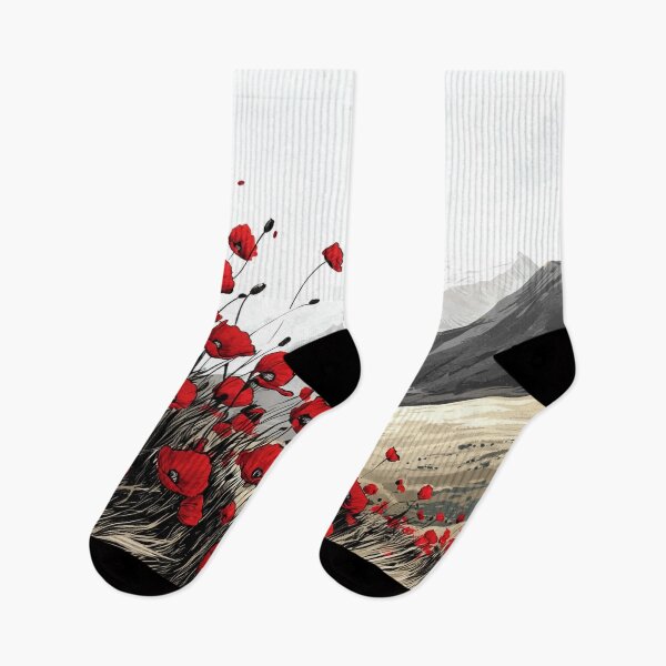 Item preview, Field of Red Poppies Swaying in the Wind with Majestic Mountain Background designed and sold by PaintbrushPlace.