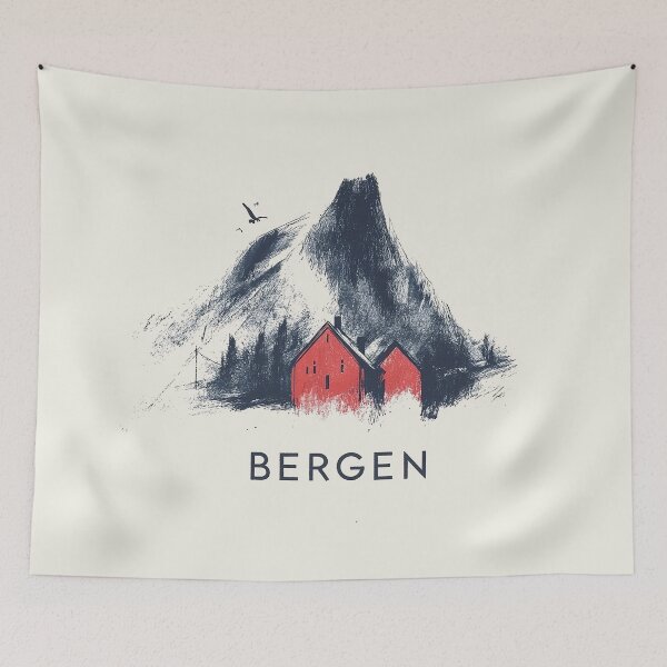 Item preview, Bergen Norway Mountain Landscape - Minimalist Sketch Art designed and sold by Retro Travel Design.