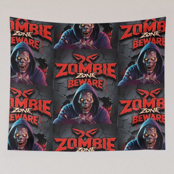 Item preview, Menacing zombie design with bold 'ZOMBIE ZONE BEWARE designed and sold by TshirtTown77.