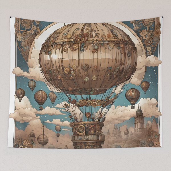 Item preview,  Steampunk Fantasy Airship – Vintage Hot Air Balloon designed and sold by ArtsyWishesShop.
