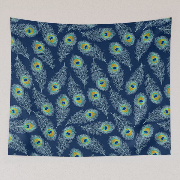 Item preview, Hand-drawn peacock feathers pattern navy designed and sold by Dana Du.