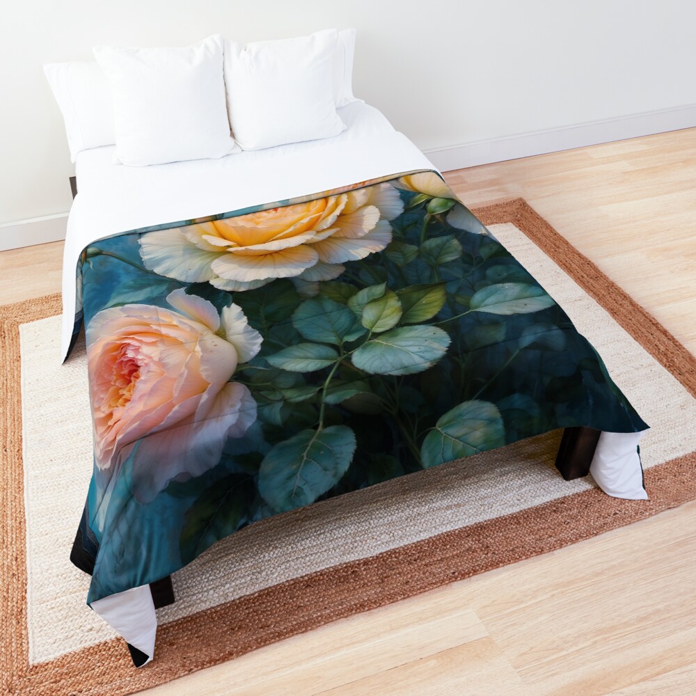Exquisite Floral Golden Blooms In Soft Radiant Hues AI Concept Art by Xzendor7 - An Enchanting Floral Still Life 3 Exquisite Floral Golden Blooms In Soft Radiant Hues Enchanting AI Concept Art by Xzendor7 Decorative Art Print Comforter