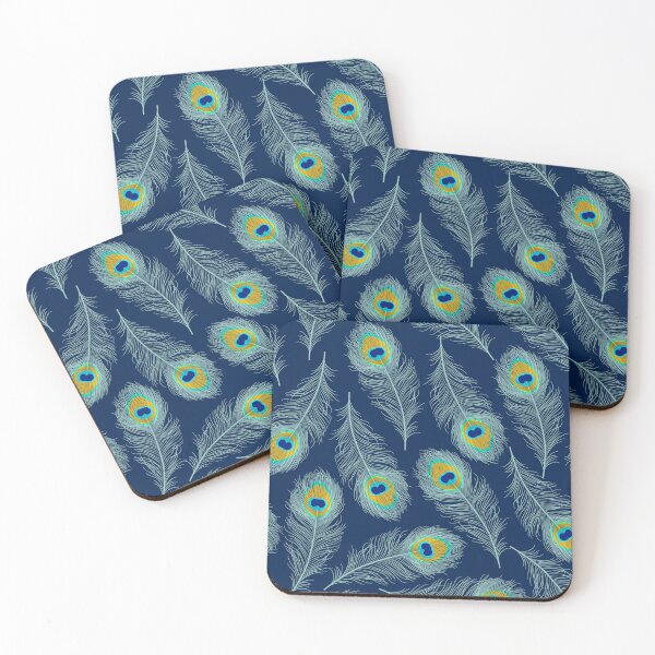 Item preview, Hand-drawn peacock feathers pattern navy designed and sold by Dana Du.