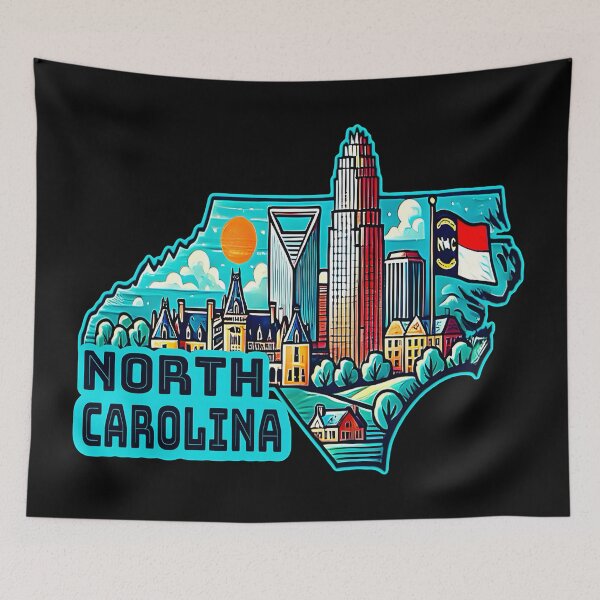 Item preview, North Carolina State Map USA Skyline and Landmarks Illustration- travel souvenir art designed and sold by Unitepeople.