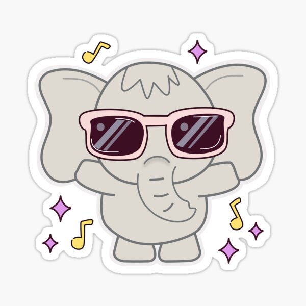 Baby Elephant Dancing with Pink Sunglass and Musical Note Sticker
