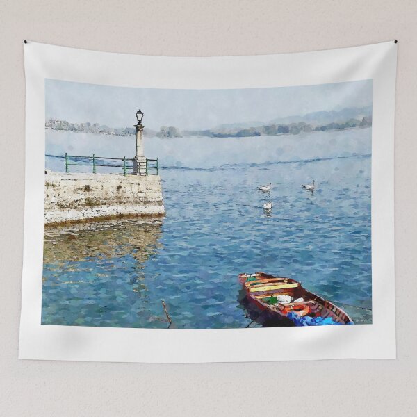 Item preview, Arona: boat pier and three swans designed and sold by Giuseppe Cocco.