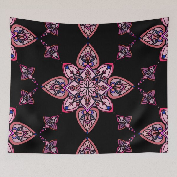 Item preview, Pink mandala on black background designed and sold by CoraNais.