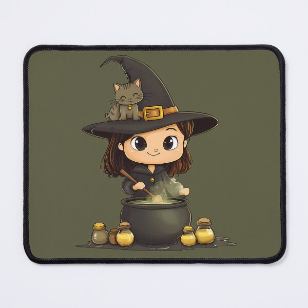 Item preview, Witch Brewing Potion with Kitty on Hat designed and sold by LarkspurAndTea.