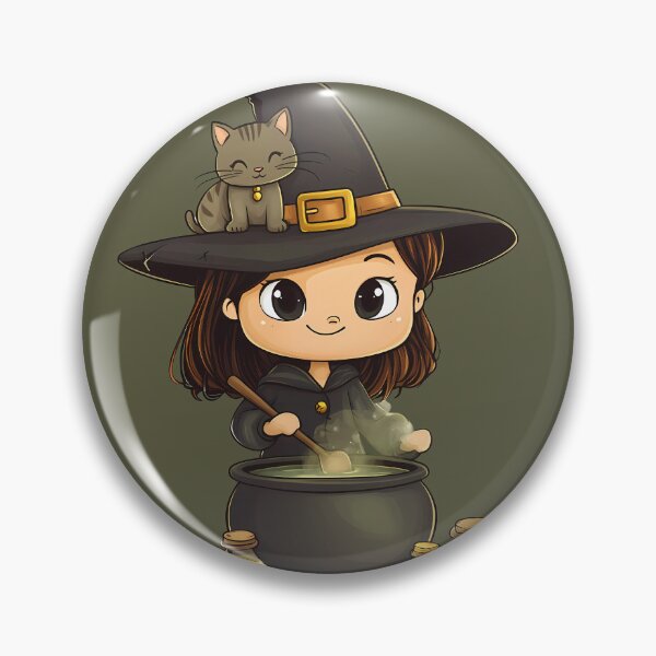 Item preview, Witch Brewing Potion with Kitty on Hat designed and sold by LarkspurAndTea.