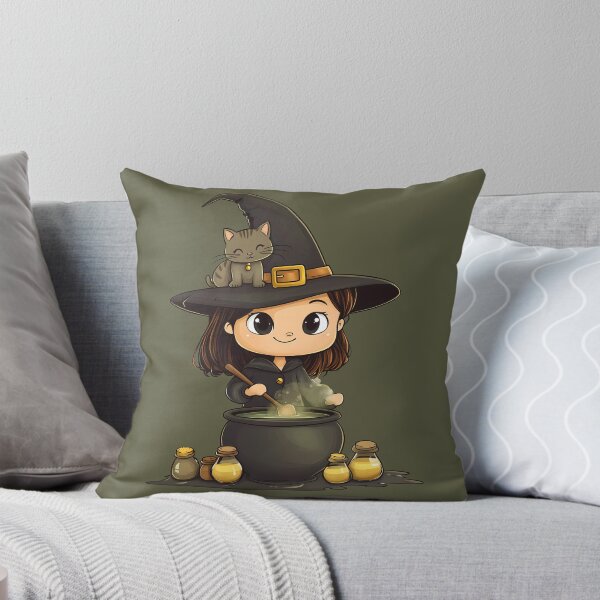 Item preview, Witch Brewing Potion with Kitty on Hat designed and sold by LarkspurAndTea.