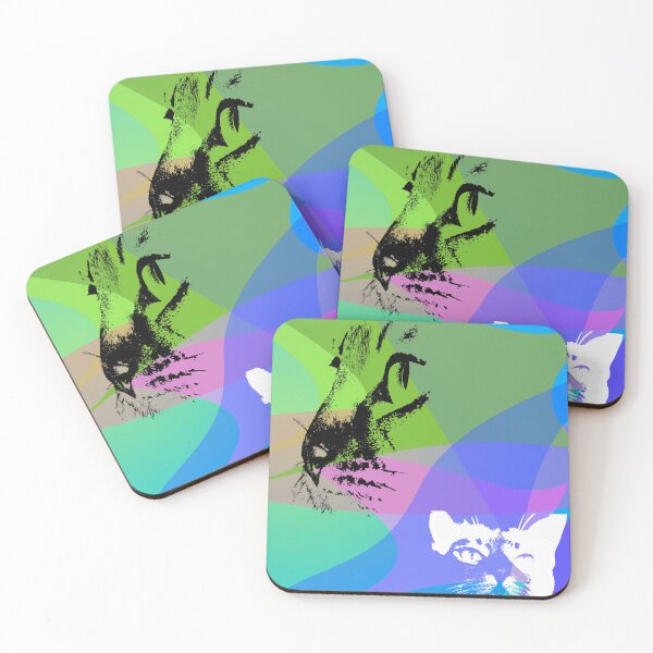 Item preview, Two portraits of a cat on multi-colored waves designed and sold by Kacharava.
