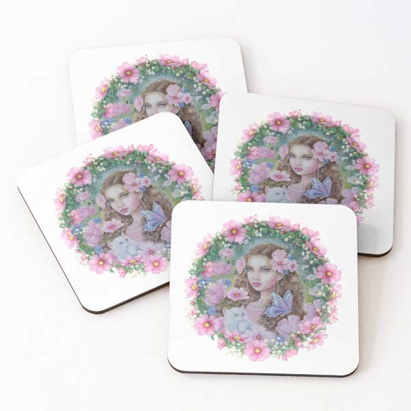 Item preview, Cosmos flower fairy with white kitten designed designed and sold by Gabriella  Szabo.