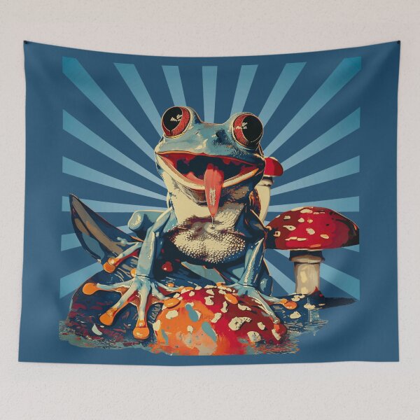 Item preview, Trippy Hippy Retro Frog Mushroom Aesthetic Cottagecore Psychedelic  designed and sold by NikoDeeko.