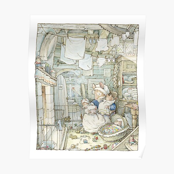 Poppy and her babies sit by the fire Poster