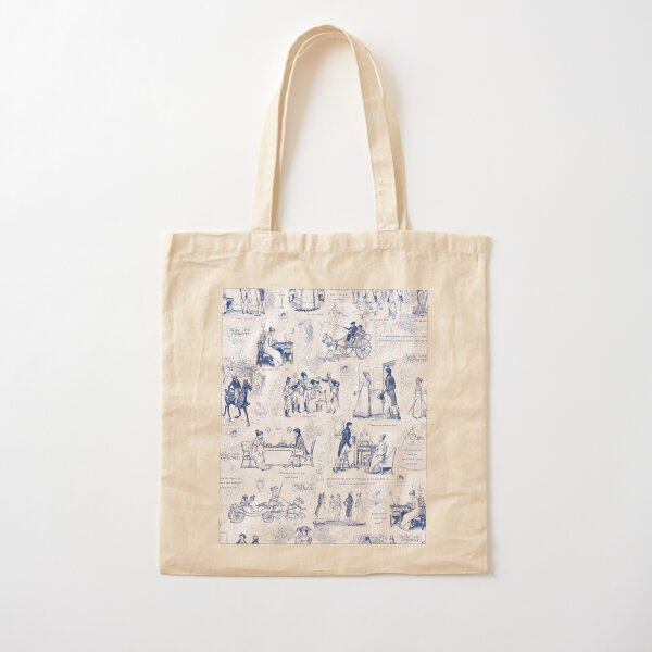 Item preview, Pride and Prejudice Blue Toile Illustrations Quotes Pattern designed and sold by tanjica.