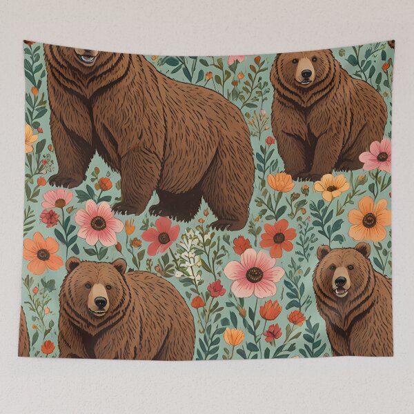Item preview, grizzly bears and flowers seamless pattern designed and sold by Nolan6.