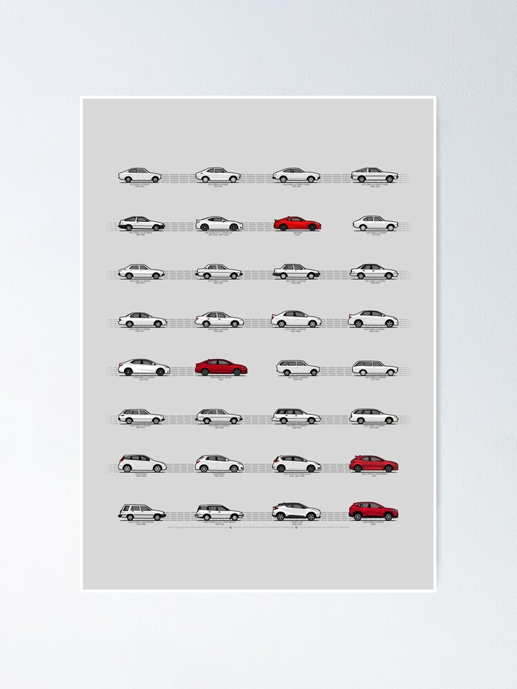 Thumbnail 1 of 3, Poster, Toyota T&N (1/4 Compacts Red) "Toyota Then and Now" MY2025 designed and sold by thelastlugnut.