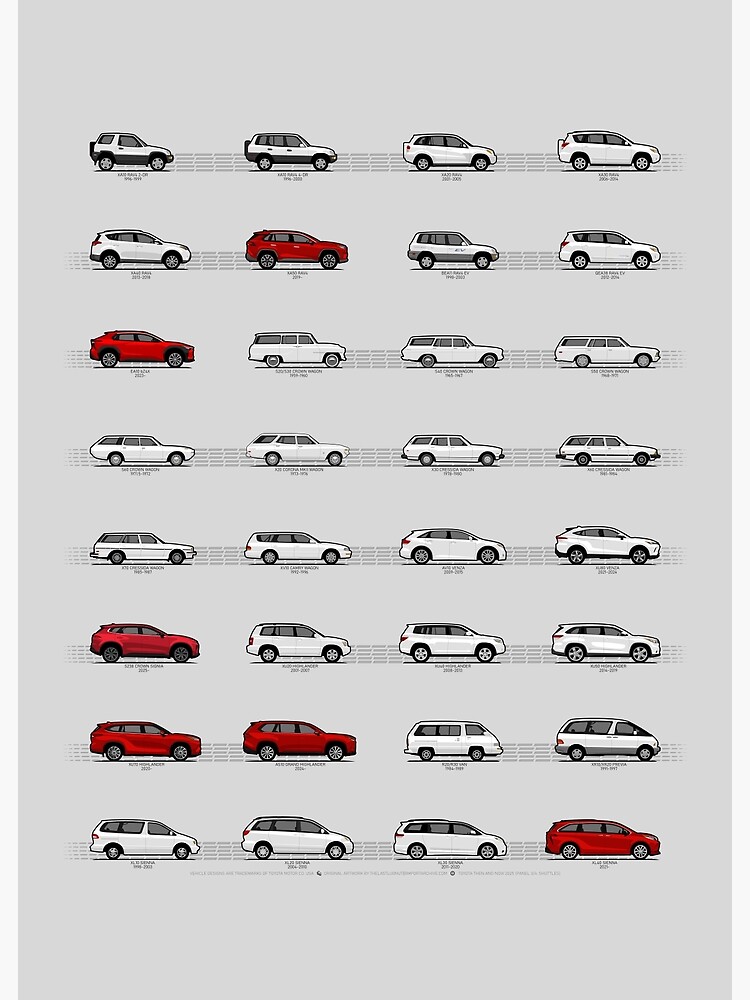 Thumbnail 3 of 3, Poster, Toyota T&N (3/4 Shuttles Red) "Toyota Then and Now" MY2025 designed and sold by thelastlugnut.