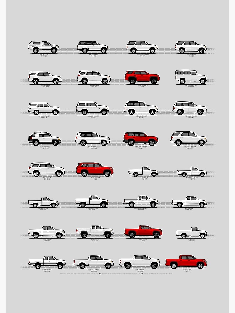 Thumbnail 3 of 3, Poster, Toyota T&N (4/4 Rigs Red) "Toyota Then and Now" MY2025 designed and sold by thelastlugnut.
