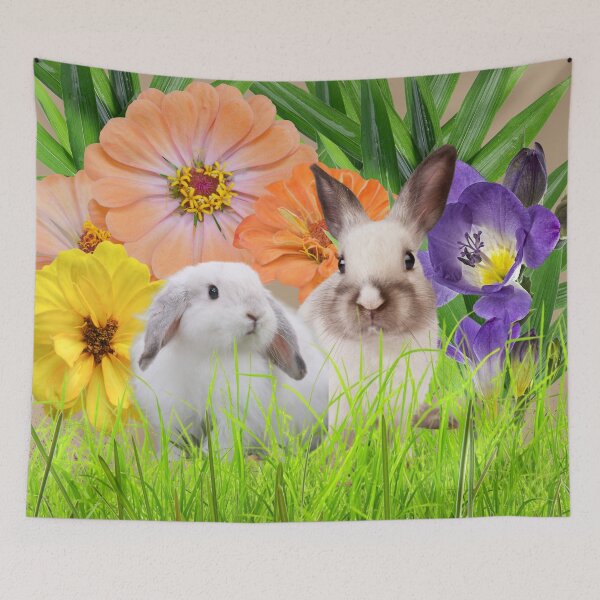 Item preview, Bunnies with Flowers and Greenery designed and sold by WhiteSoftPetals.