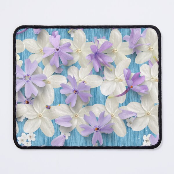 Item preview, White and Purple Petals on Blue Background designed and sold by WhiteSoftPetals.