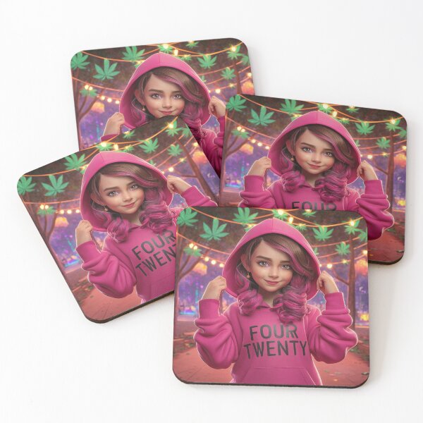 Item preview, Girl in Pink Four-Twenty Hoodie - Pot Leaves designed and sold by JLEmporium.