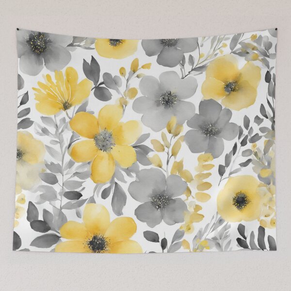 Item preview, Yellow And Gray Floral Design Watercolors designed and sold by SeaStarAlex.