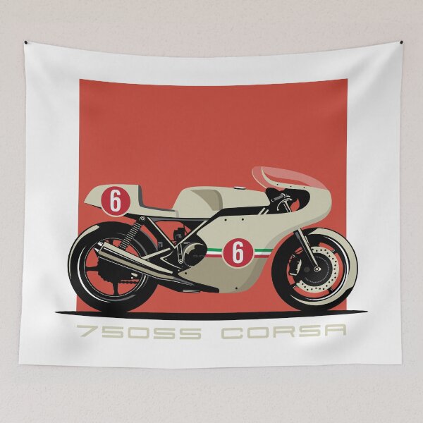 Artikelvorschau, Ducati 750SS Corsa Vintage Rennrad Abbildung entworfen und verkauft von blackdogshop.