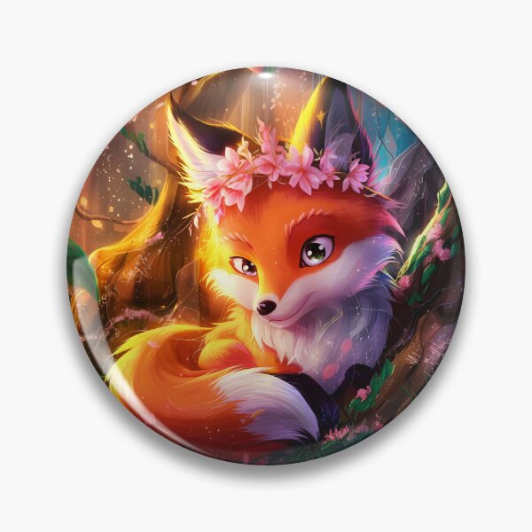 Item preview, Beautiful female fox with pink floral crown under a pink blooming tree in a forest art  designed and sold by EmeraldeaArt.