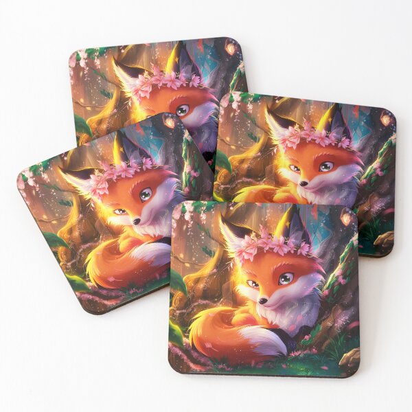 Item preview, Beautiful female fox with pink floral crown under a pink blooming tree in a forest art  designed and sold by EmeraldeaArt.