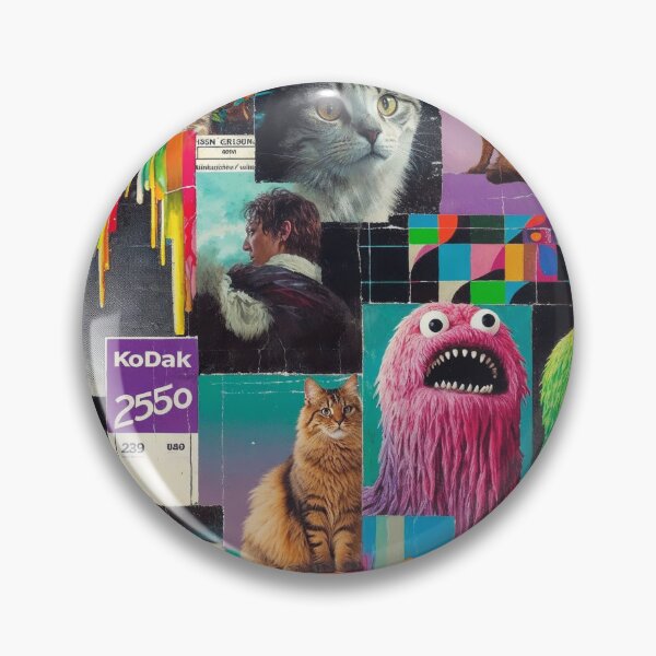 Artikelvorschau, Farbenfrohe Collage aus Katzen, Robotern und Retro-Bildern entworfen und verkauft von DopeTops.