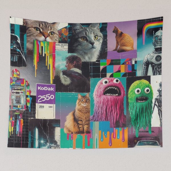 Item preview, Colorful Collage of Cats, Robots, and Retro Imagery designed and sold by DopeTops.