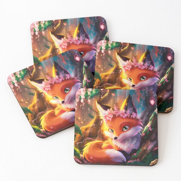 Item preview, Girl fox in the forest under pink blossoms designed and sold by EmeraldeaArt.