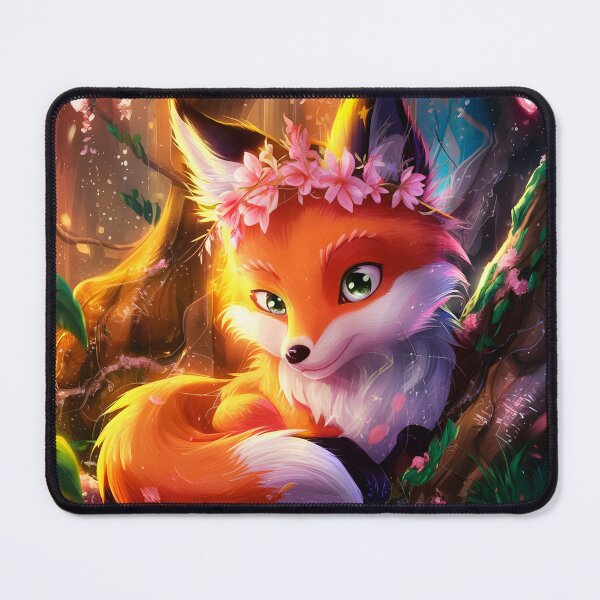 Item preview, Girl fox in the forest under pink blossoms designed and sold by EmeraldeaArt.