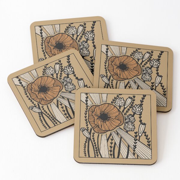 Item preview, Radiant Poppy Pen & Ink Illustration - Fawn, Coal, Dove, Rust designed and sold by Irene Estelle.
