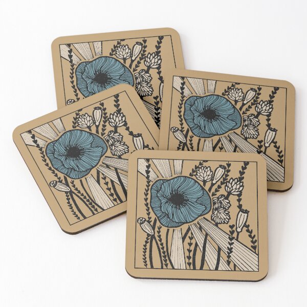 Item preview, Radiant Poppy Pen & Ink Illustration - Fawn, Coal, Dove, Peacock designed and sold by Irene Estelle.