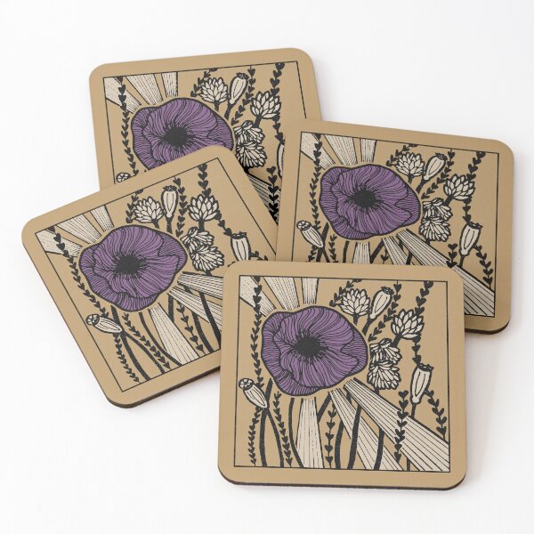 Item preview, Radiant Poppy Pen & Ink Illustration - Fawn, Coal, Dove, Plum designed and sold by Irene Estelle.