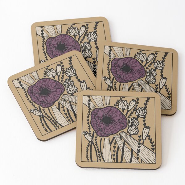 Item preview, Radiant Poppy Pen & Ink Illustration - Fawn, Coal, Dove, Beet designed and sold by Irene Estelle.