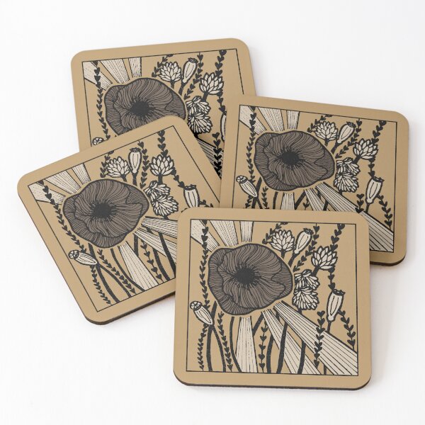 Item preview, Radiant Poppy Pen & Ink Illustration - Fawn, Coal, Dove, Earth designed and sold by Irene Estelle.