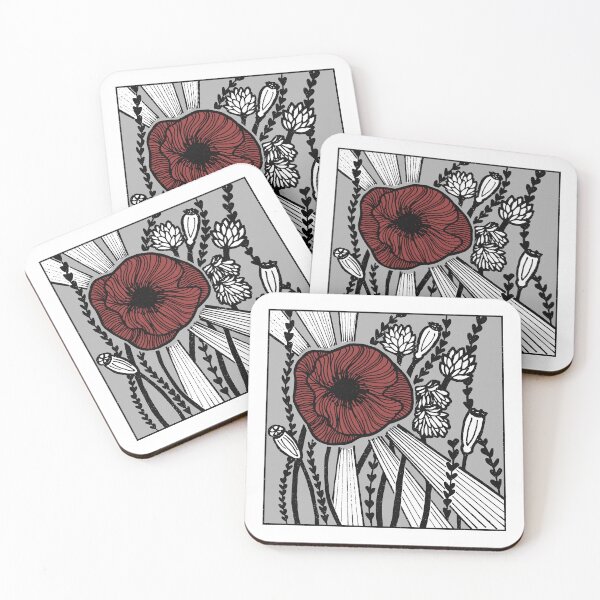 Item preview, Radiant Poppy Pen & Ink Illustration - Snow, Fog, Coal, Ruby designed and sold by Irene Estelle.