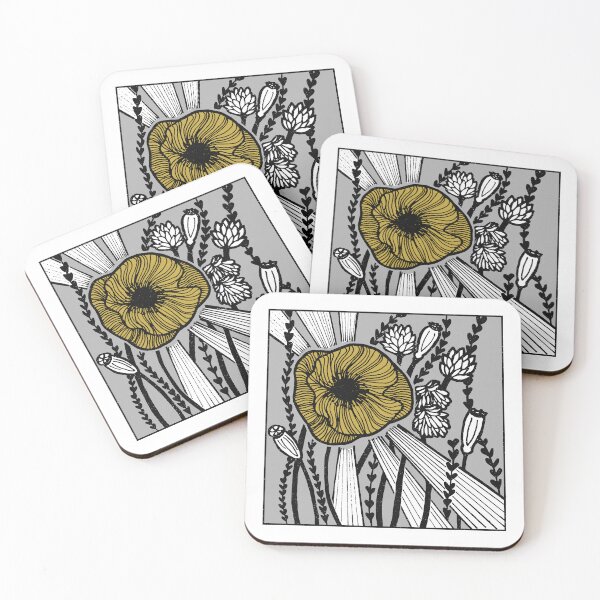 Item preview, Radiant Poppy Pen & Ink Illustration - Snow, Fog, Coal, Saffron designed and sold by Irene Estelle.