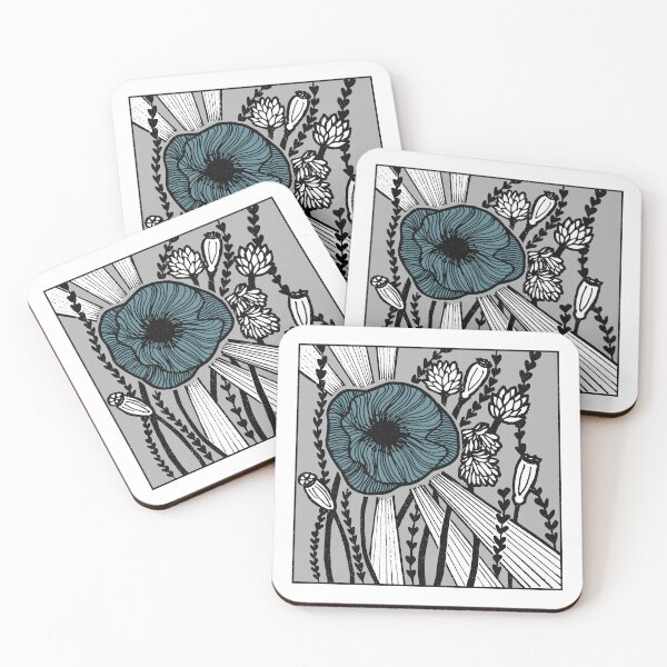 Item preview, Radiant Poppy Pen & Ink Illustration - Snow, Fog, Coal, Peacock designed and sold by Irene Estelle.