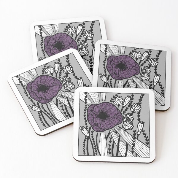 Item preview, Radiant Poppy Pen & Ink Illustration - Snow, Fog, Coal, Plum designed and sold by Irene Estelle.