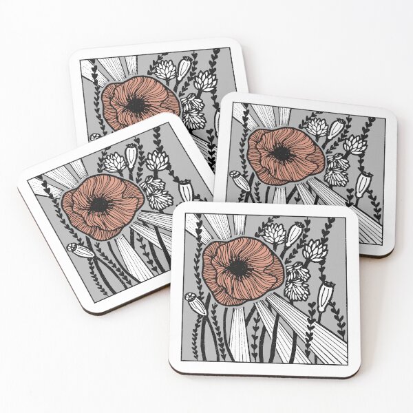 Item preview, Radiant Poppy Pen & Ink Illustration - Snow, Fog, Coal, Coral designed and sold by Irene Estelle.