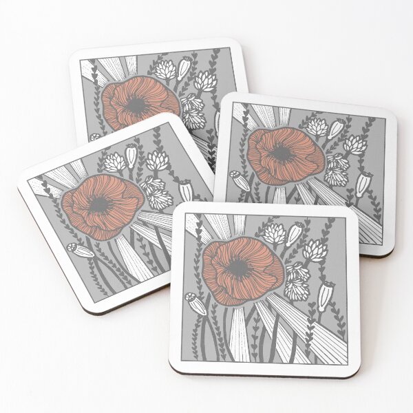 Item preview, Radiant Poppy Pen & Ink Illustration - Snow, Fog, Slate, Coral designed and sold by Irene Estelle.